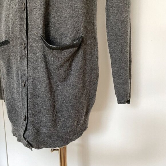 ZADIG & VOLTAIRE TRANE LC WOOL CASHMERE LEATHER GREY KNIT CARDIGAN - M - Picture 5 of 11